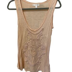 Kenar Women's Peach Scoop Neck Tank Top Embroidered Detail Size Small Layering